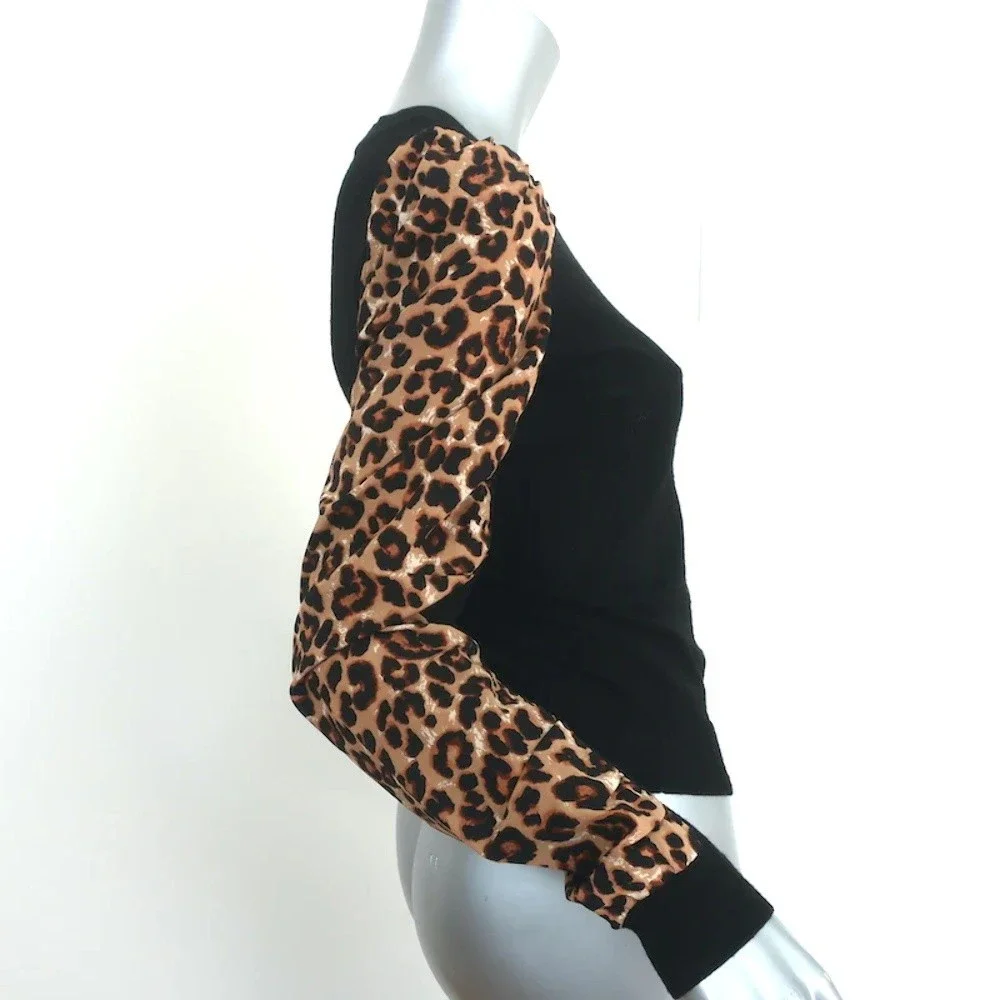 Veronica Beard Adler Mixed Media Sweater Black/Leopard Size Extra Small - Picture 3 of 7